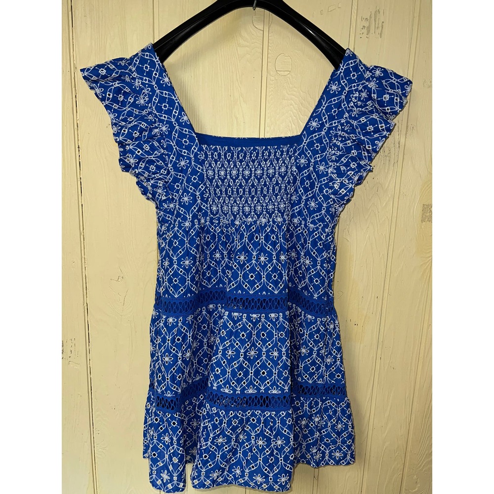 Lilly Pulitzer Size 14 DRESS Morrie Ruffle Sleeve Eyelet Smock Crochet Large NEW - Picture 10 of 14
